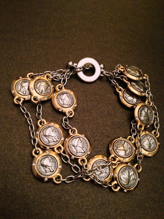 Gold Plated Three Layer Coin Bracelet