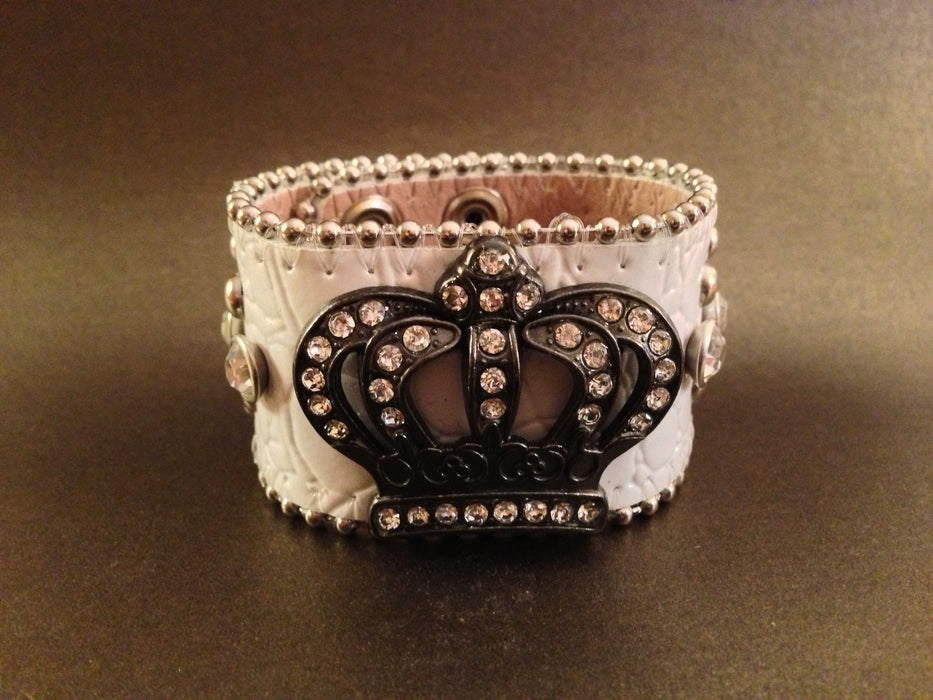 Leather Rhinestone Bracelets (White with Cross)