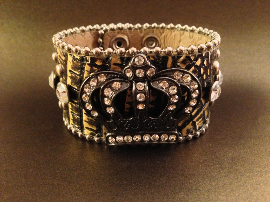 Leather Rhinestone Bracelets (Gold with Crown)