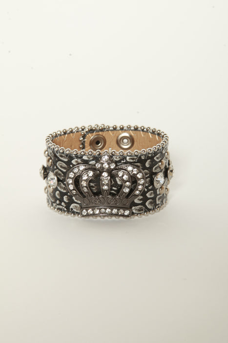 Leather Rhinestone Bracelets (Silver with Crown)