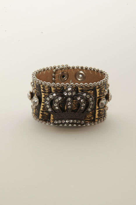 Leather Rhinestone Bracelets (Gold with Crown)