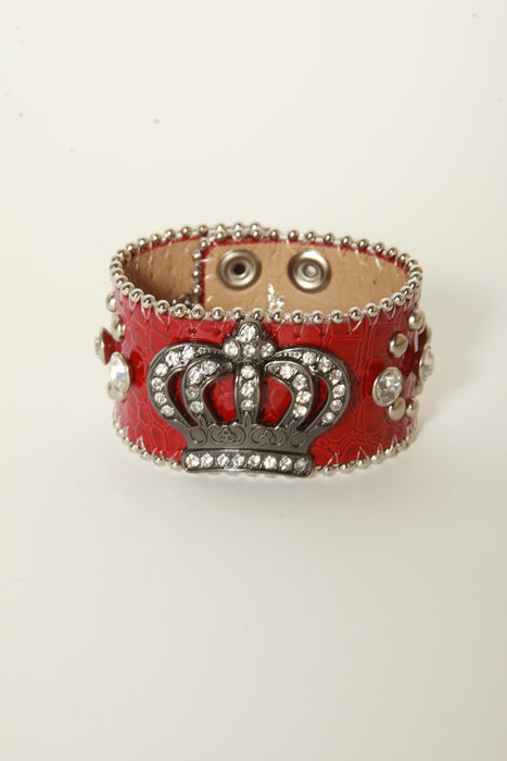 Leather Rhinestone Bracelets (Red with Crown)