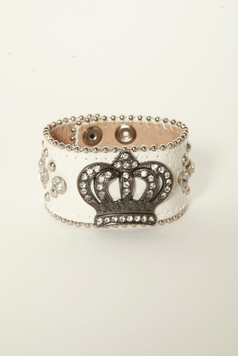 Leather Rhinestone Bracelets (White with Cross)