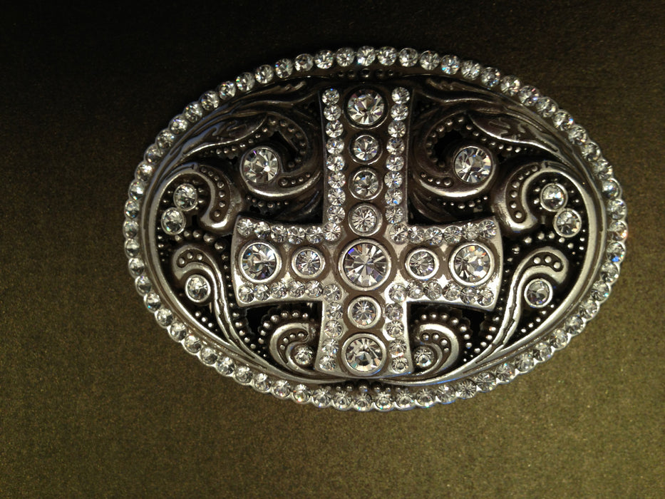Rhinestone Cross Oval Buckle