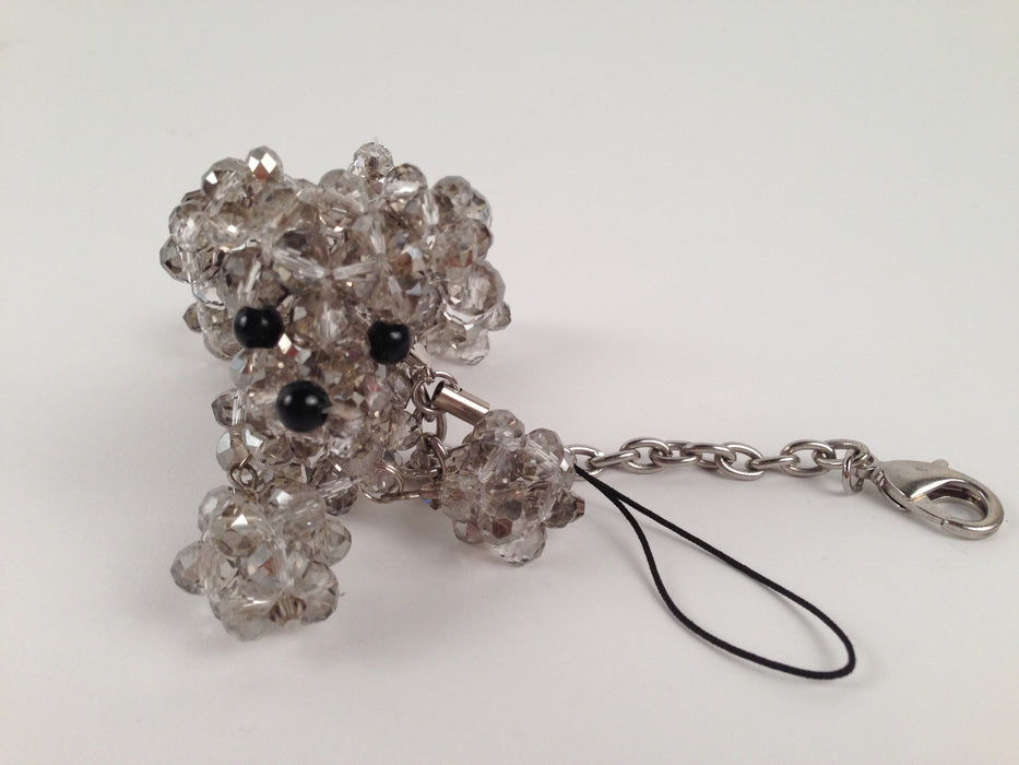 Grey Crystal Beaded Dog Keychain