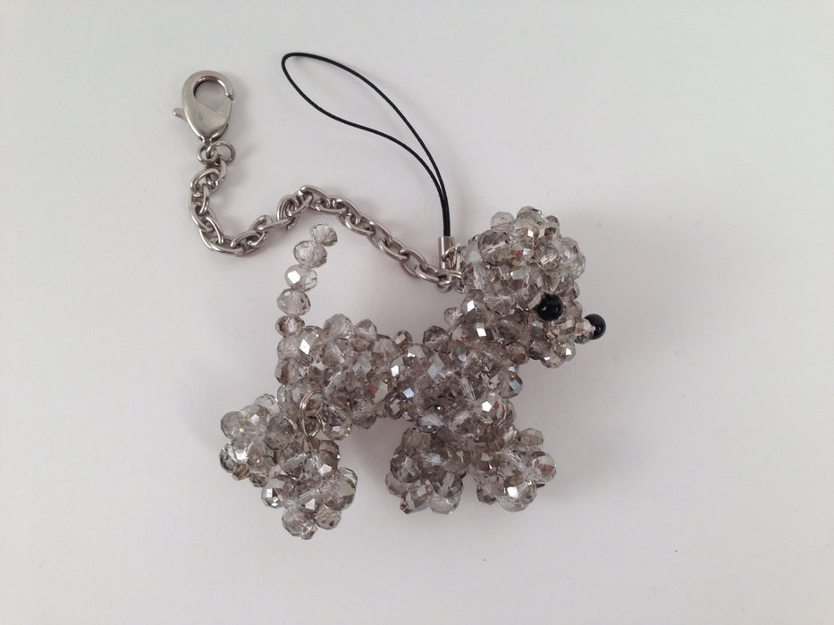Grey Crystal Beaded Dog Keychain