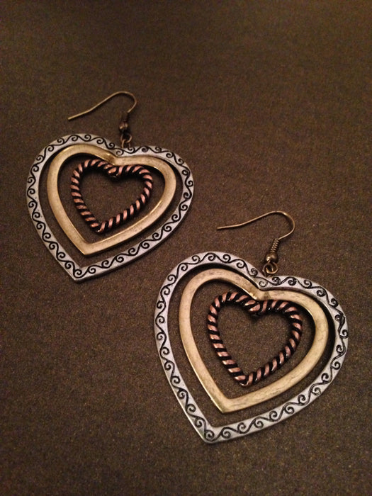 Triple Heart Dangle Earrings