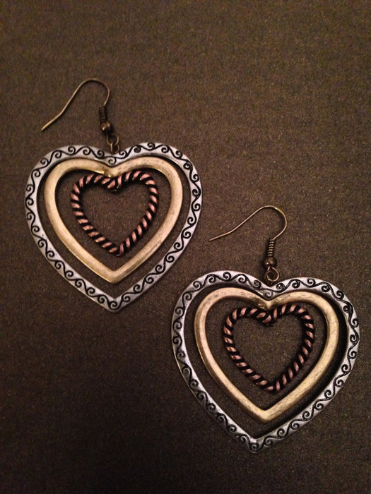 Triple Heart Dangle Earrings