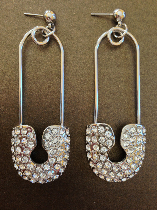 Crystal Safety Pin Dangle Earring
