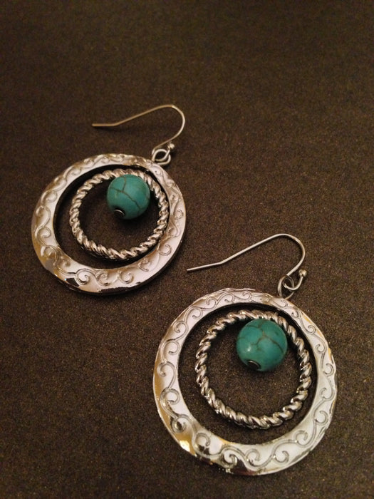 Semi Precious Stone Dangle Hoop Earring