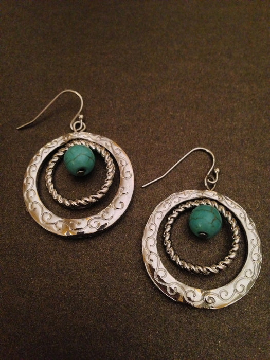 Semi Precious Stone Dangle Hoop Earring