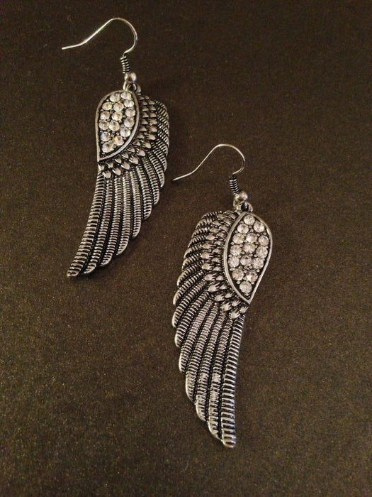 Crystal Angel Wing Earring  (Silver)