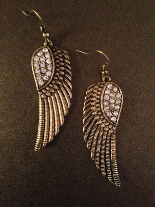 Crystal Angel Wing Earring  (gold and crystals)