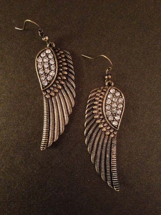 Crystal Angel Wing Earring  (gold and crystals)