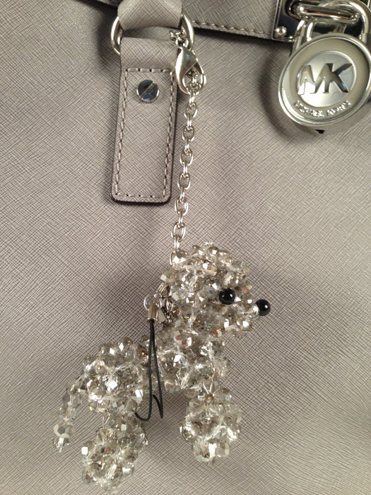 Grey Crystal Beaded Dog Keychain