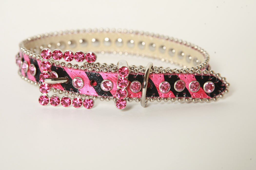 Pink Animal Print Rhinestone Dog Collar