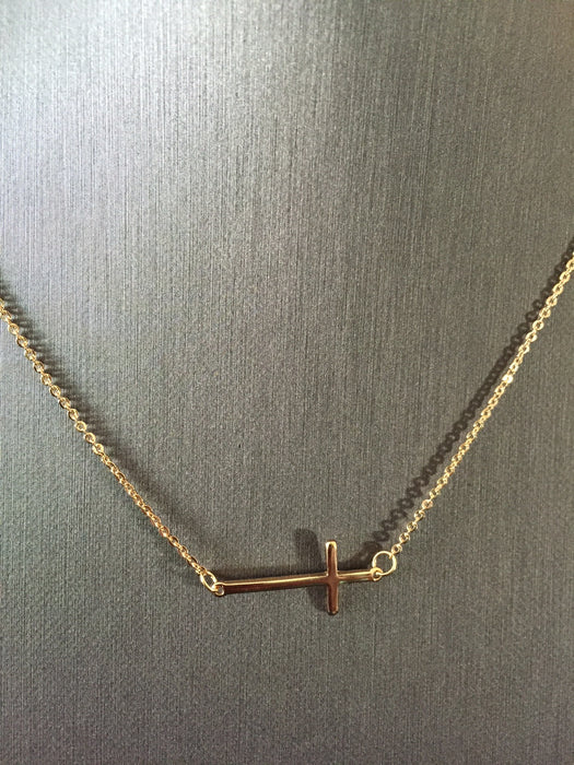Side Cross Necklace (Gold)