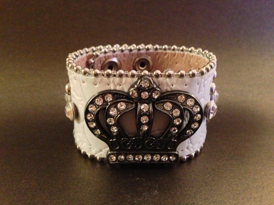 Leather Rhinestone Bracelets (White with Cross)