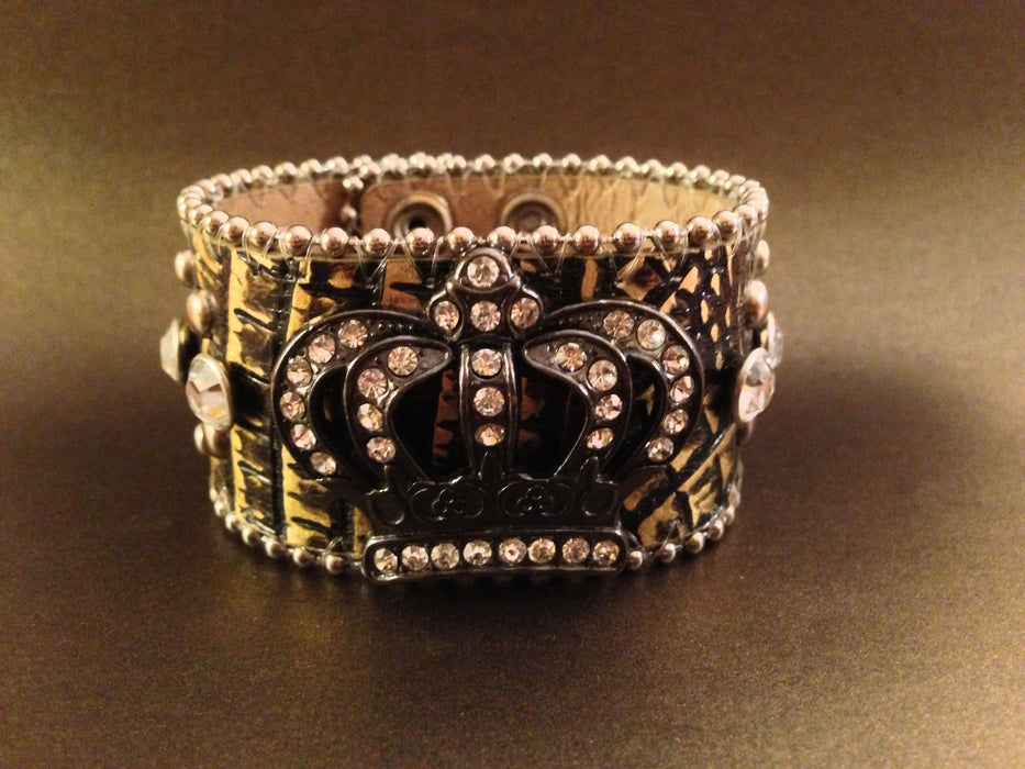 Leather Rhinestone Bracelets (Gold with Crown)
