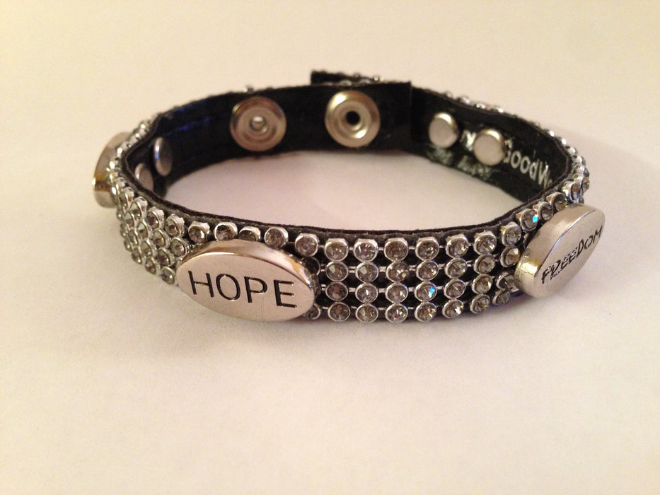 Peace - Hope - Freedom- Forgive Rhinestone Bracelet