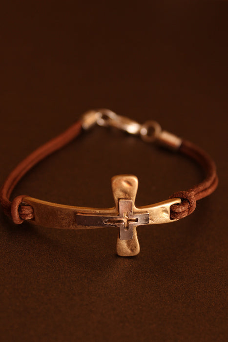 Leather Cross Bracelet