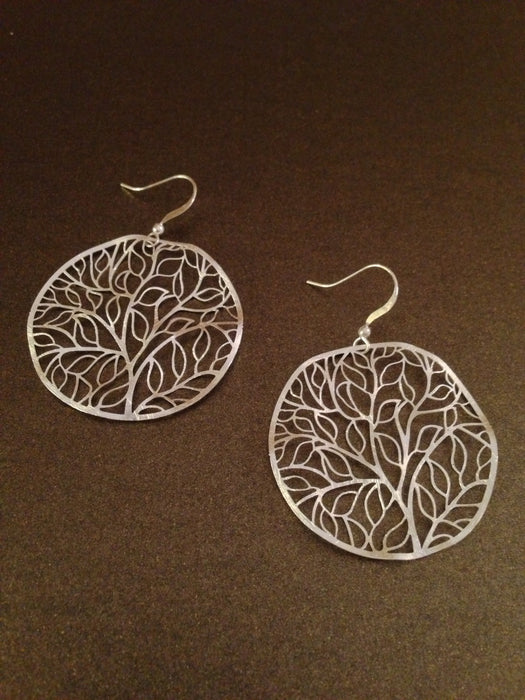 Metal Tree Branch Leaves Filigree Earring