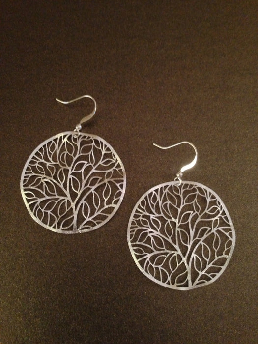 Metal Tree Branch Leaves Filigree Earring