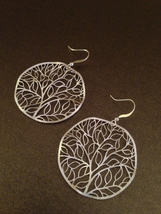 Metal Tree Branch Leaves Filigree Earring