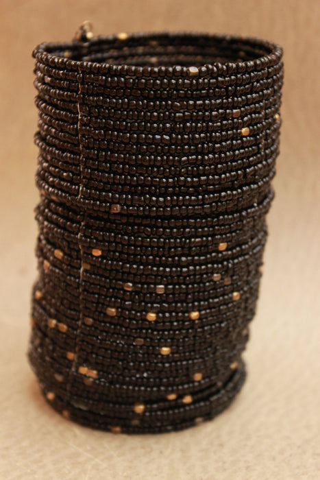 Handmade Ceramic Seed Beads Cuff Bracelet (Black)