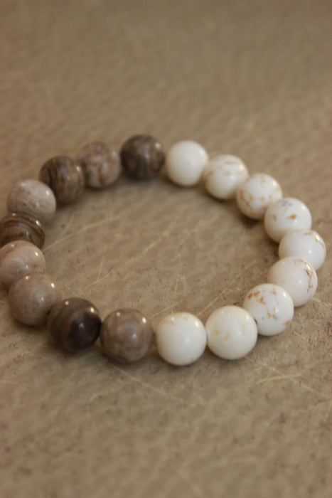 White Turquoise and Brown Jasper Beaded Bracelet