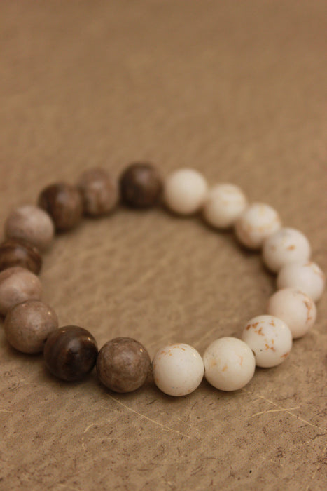 White Turquoise and Brown Jasper Beaded Bracelet