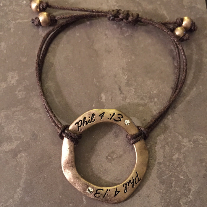 Phillipians 4:13 "I can do all this through him who gives me strength." Bracelet (Bronze)