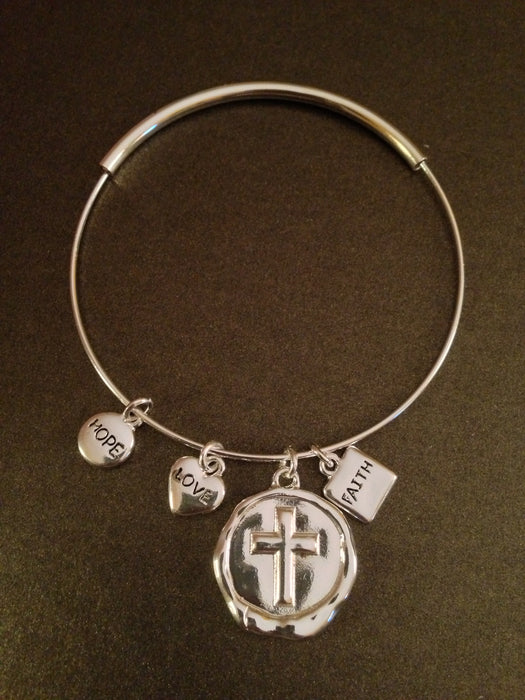 Cross "Hope, Love, Faith" Charm Bracelet
