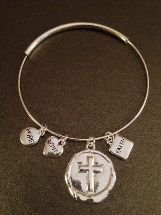 Cross "Hope, Love, Faith" Charm Bracelet