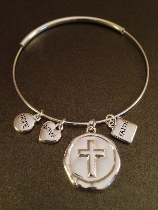Cross "Hope, Love, Faith" Charm Bracelet