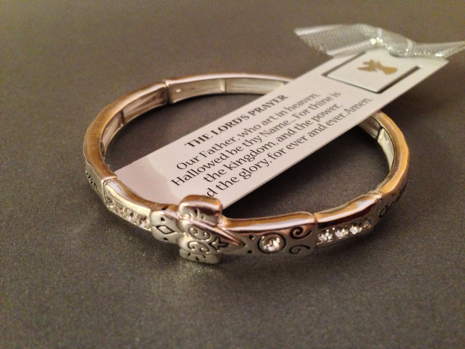 Lord's Prayer | Religious Crystal Studded Stretch Bracelet with Bookmark