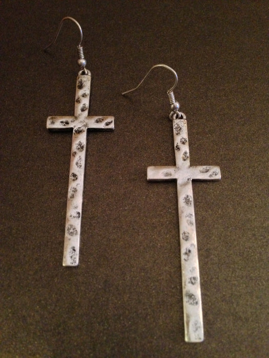 Antique Hammered Cross Earring