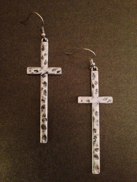 Antique Hammered Cross Earring