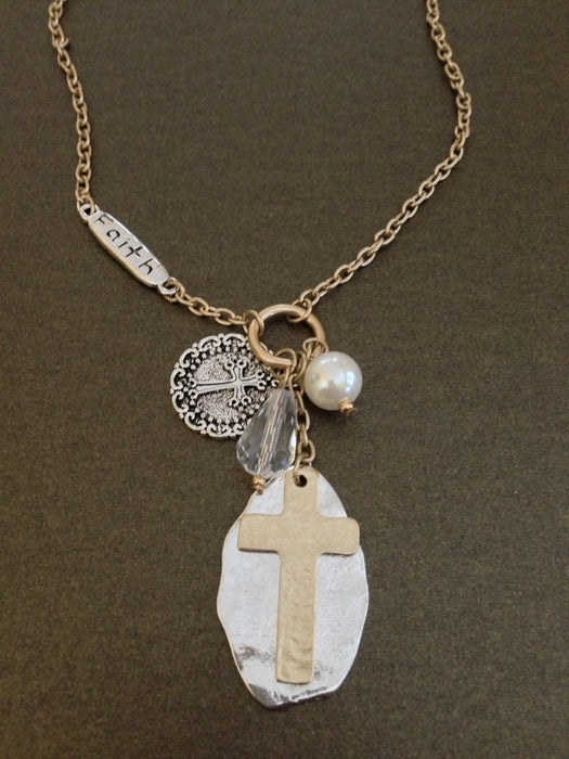 Cross Pendant and Charm Faith Necklace
