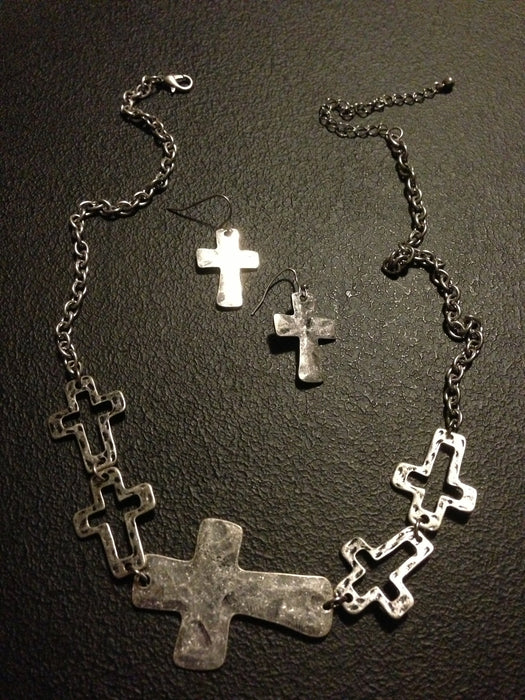Metal Cross Cutout Necklace Set