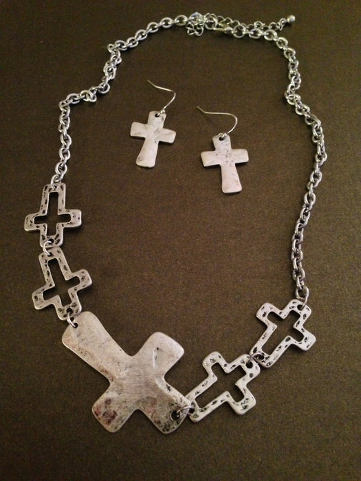 Metal Cross Cutout Necklace Set