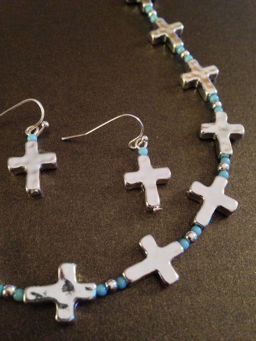 All Around Cross Necklace Set (Turquoise)
