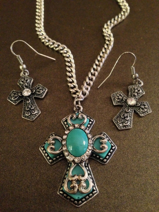 Turqouise Cross Pendant Necklace Set