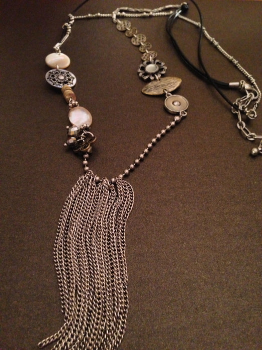Antique Charms Tassel Necklace (Silver Ox)
