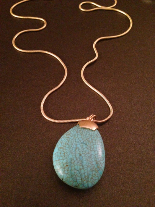 Semi Precious Stone Tourquois Teardrop Pendant Necklace