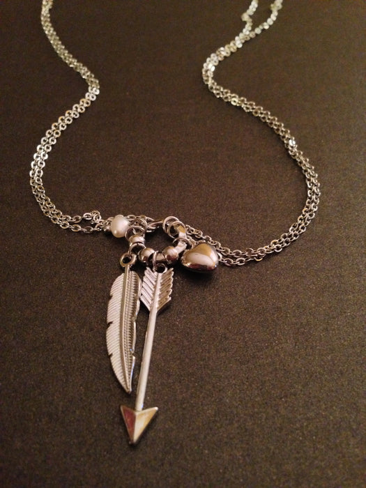 Arrow, Feather and Heart Necklace