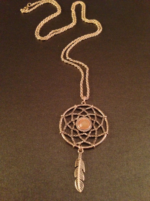 Dream Catcher Pendant Necklace (Peach Coral)