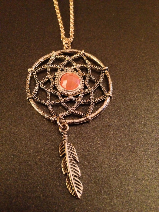 Dream Catcher Pendant Necklace (Peach Coral)