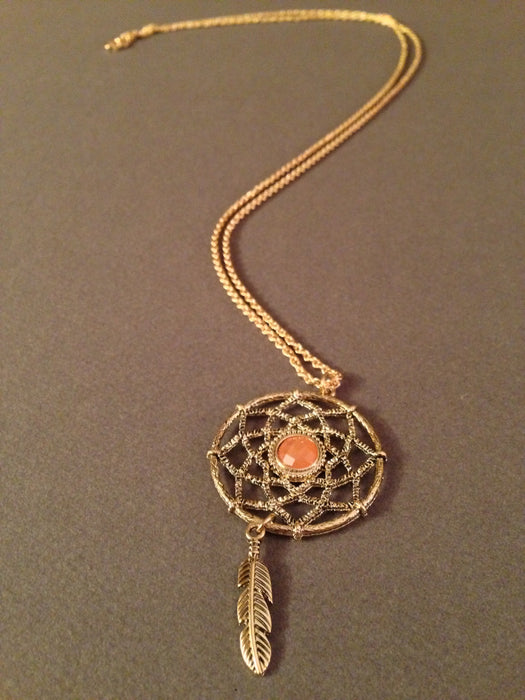 Dream Catcher Pendant Necklace (Peach Coral)