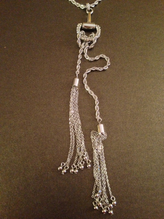 Pave Horsebit Tassel Necklace (Silver)